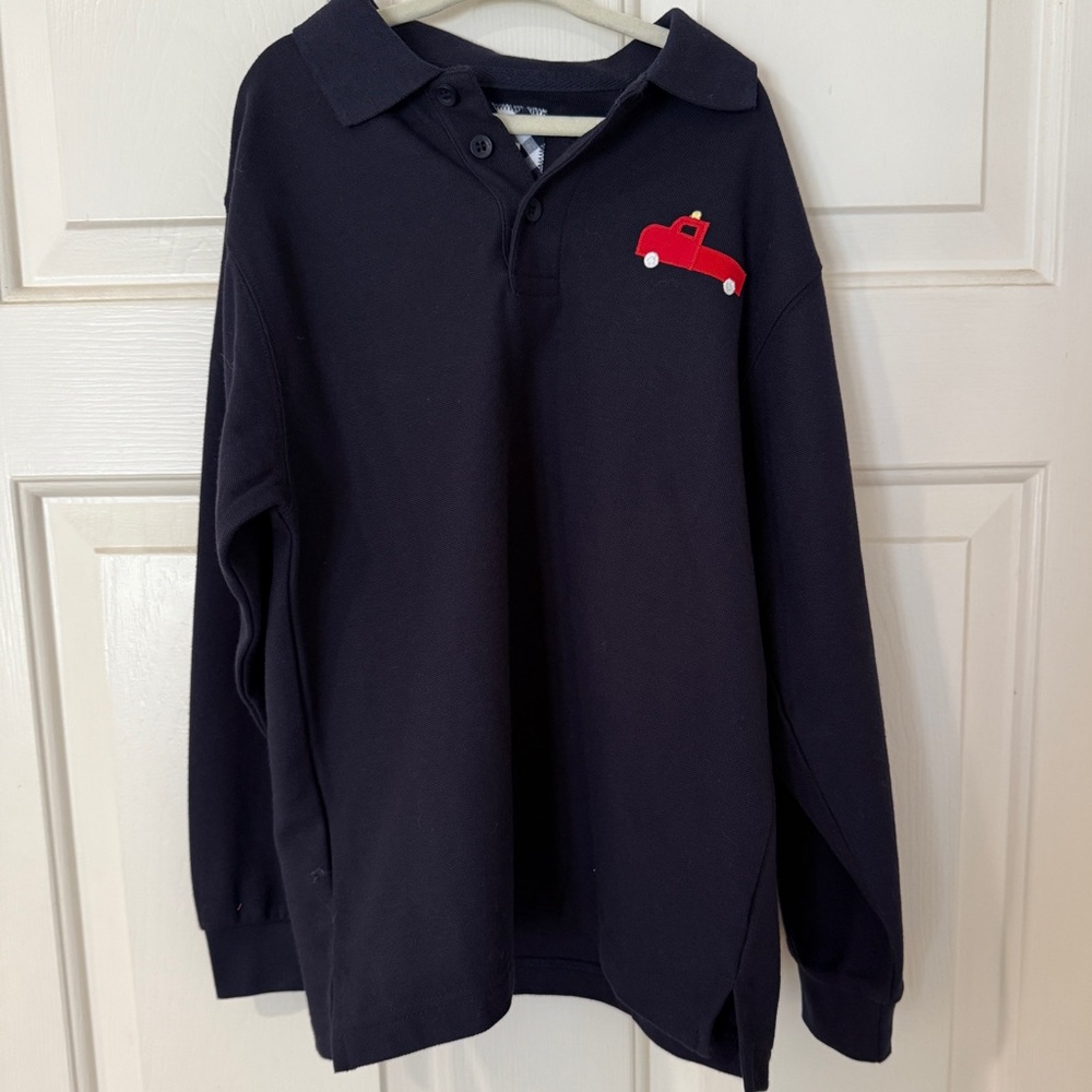NWOT Funtasia Too Boys Navy Long-Sleeve Polo Shirt w Embroidered Detail Size 5